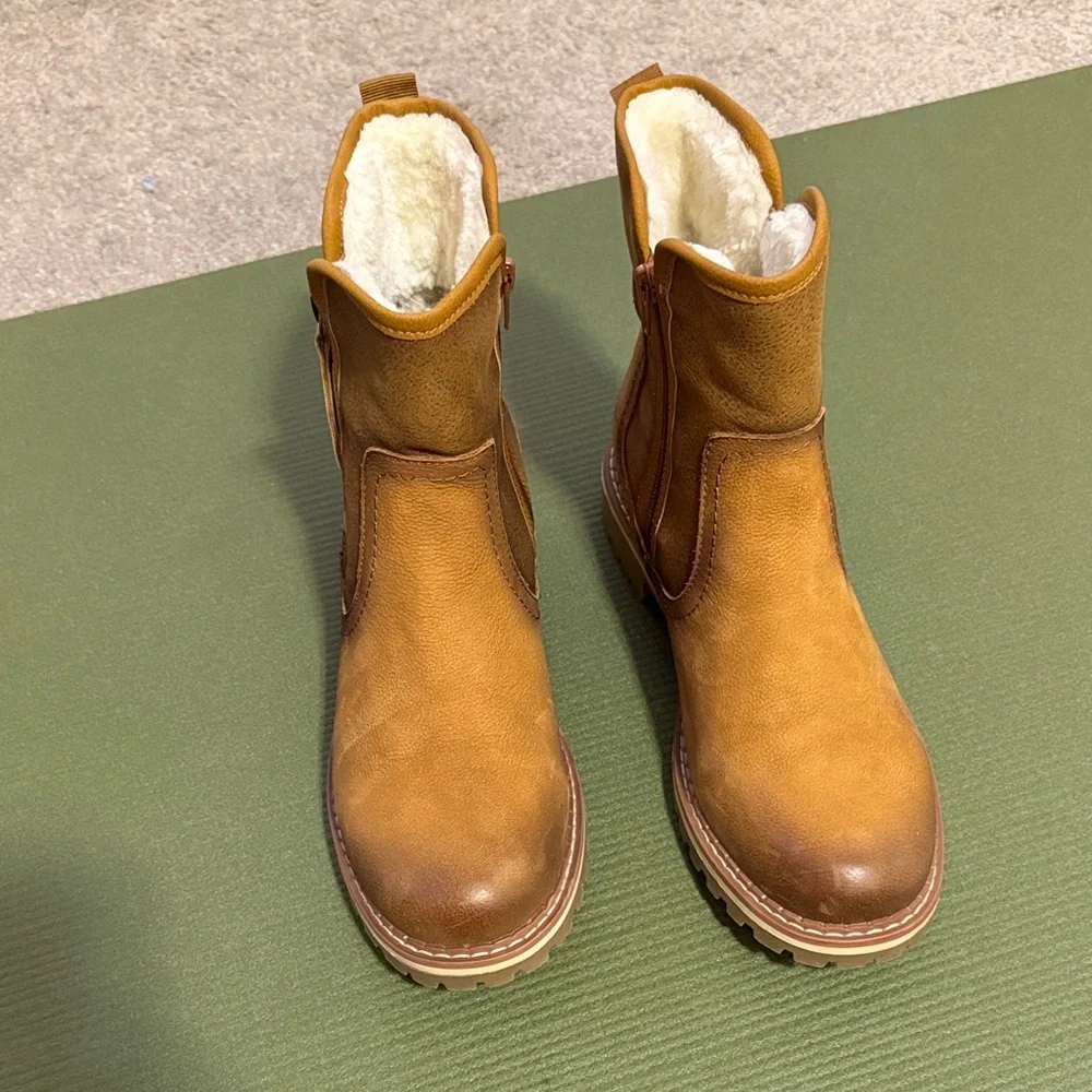 Spring Step Jovany Leather Booties EU 40 US 9 Tan Fur Lined Dual Zip Lug Sole - Picture 10 of 11